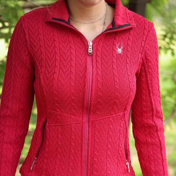 Vivid Red Spyder Cable Knit zip XS Jacket - Picture 1 of 4